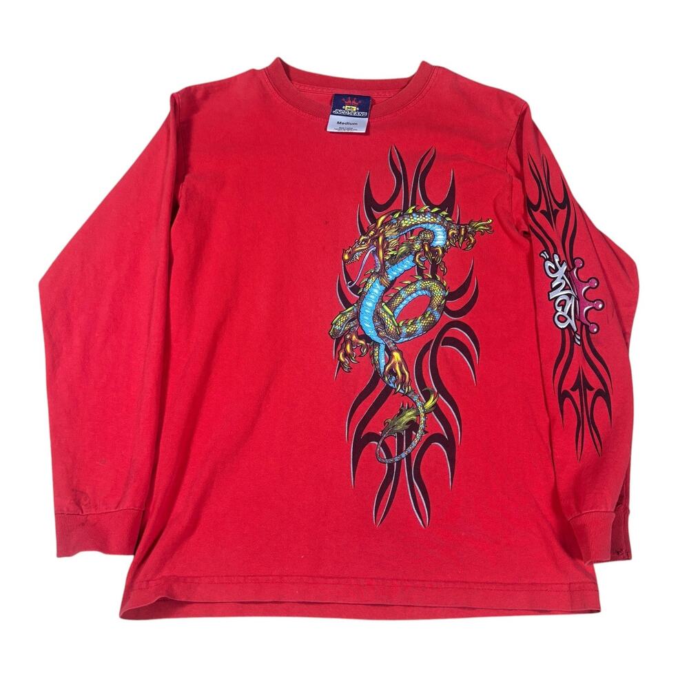 vintage y2k 2000s JNCO Jeans Dragon Tribal longsleeve XS emo grunge skater